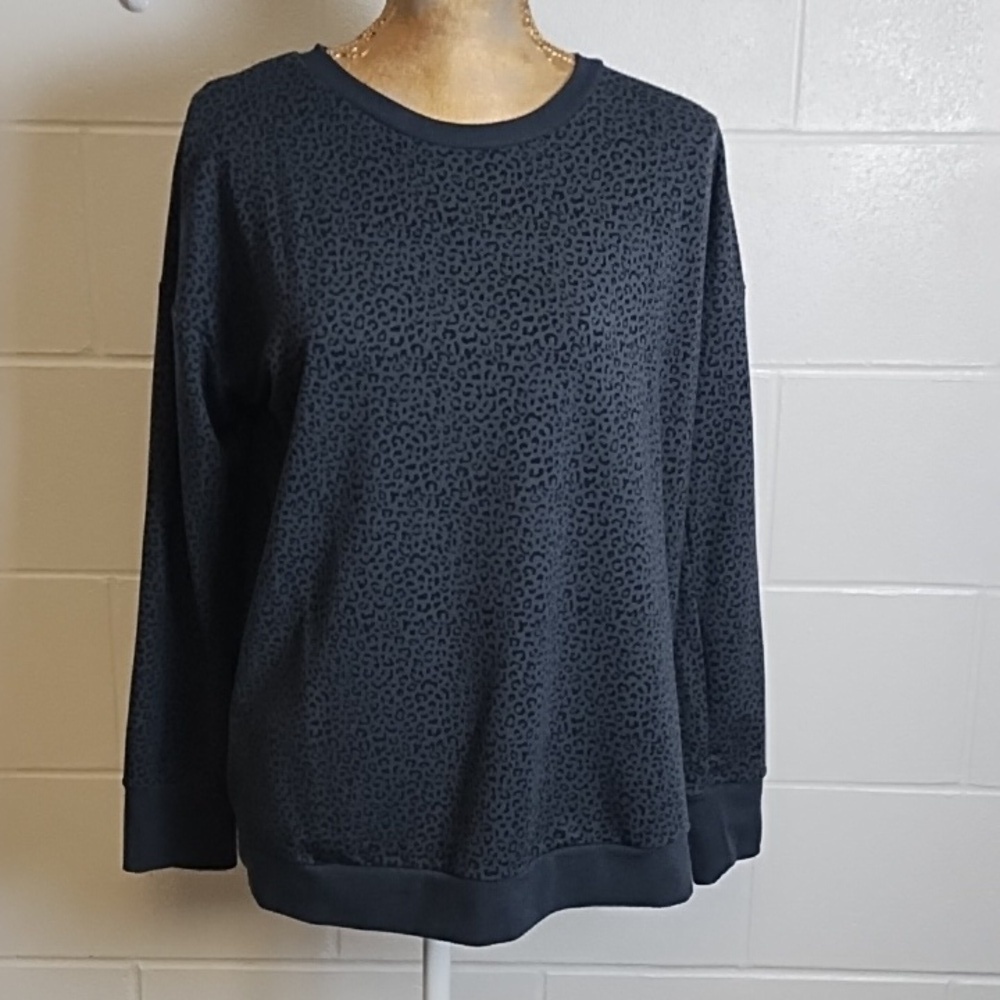 Mondetta Dark Grey Black Leopard Print Soft Tencel Blend Tee Shirt Top Oversized